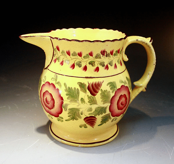 ANTIQUE CANARY YELLOW POTTERY PITCHER C1815