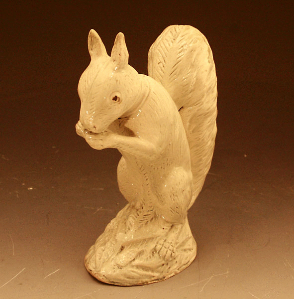 ANTIQUE ENGLISH POTTERY PEARLWARE FIGURE OF A SQUIRREL CIRCA 1790
