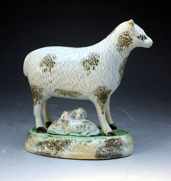 ANTIQUE YORKSHIRE POTTERY FIGURE EWE WITH LAMBS