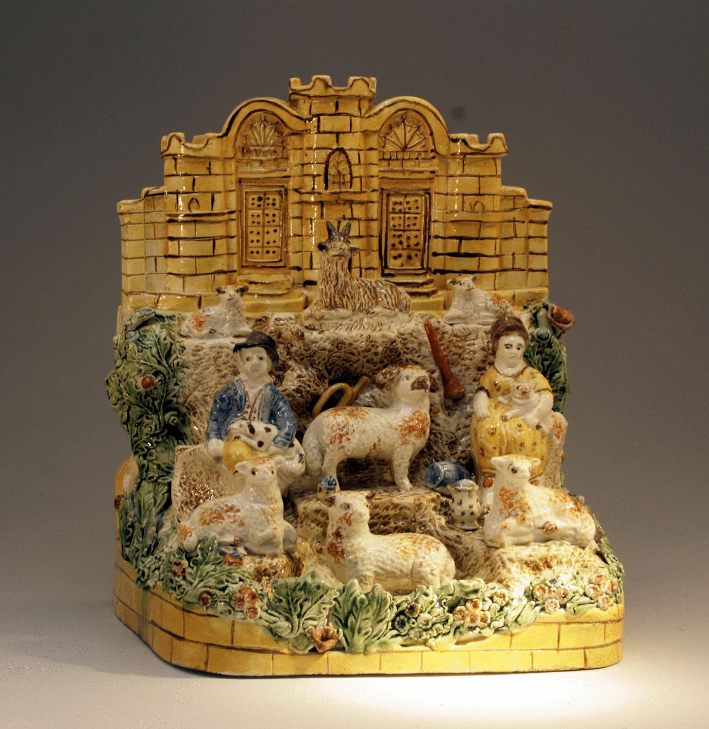 LARGE COMPLEX TITTENSOR  STAFFORDSHIRE POTTERY FIGURE GROUP 