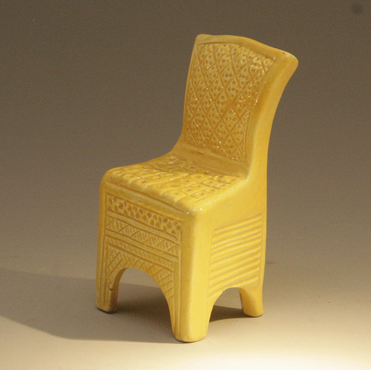 ANTIQUE ENGLISH POTTERY CANARY YELLOW TOY CHAIR