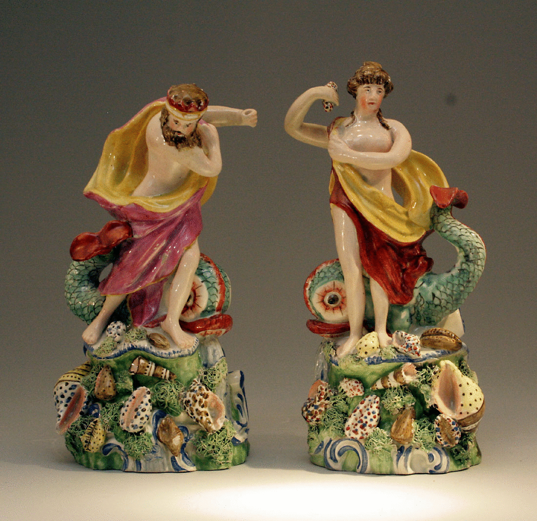 ANTIQUE STAFFORDSHIRE  POTTERY FIGURES OF VENUS AND NEPTUNE.