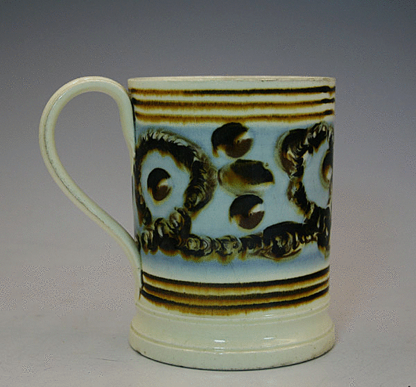 ANTIQUE ENGLISH POTTERY MOCHAWARE TANKARD EARTH WORM