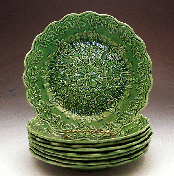 Set of 10  antique Don Pottery green glaze plates early 19thc