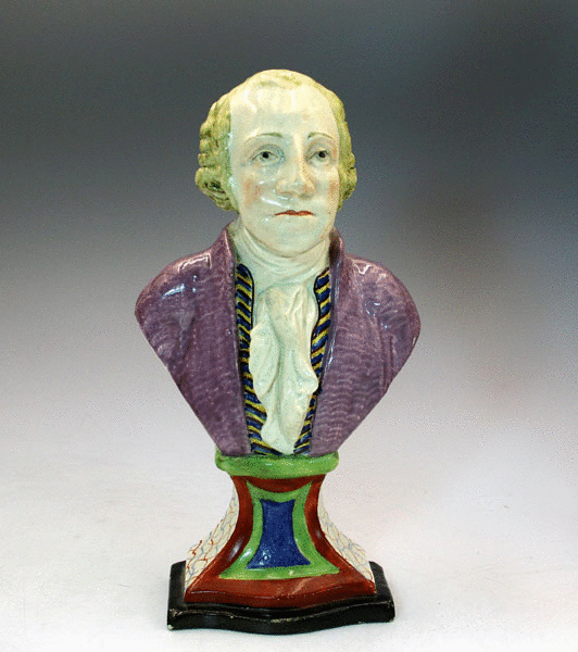 ANTIQUE STAFFORDSHIRE PEARWARE BUST OF GEORGE WASHINGTON