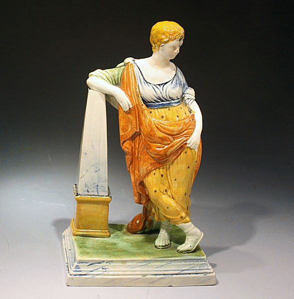 Antique Prattware English pottery classical male figure.