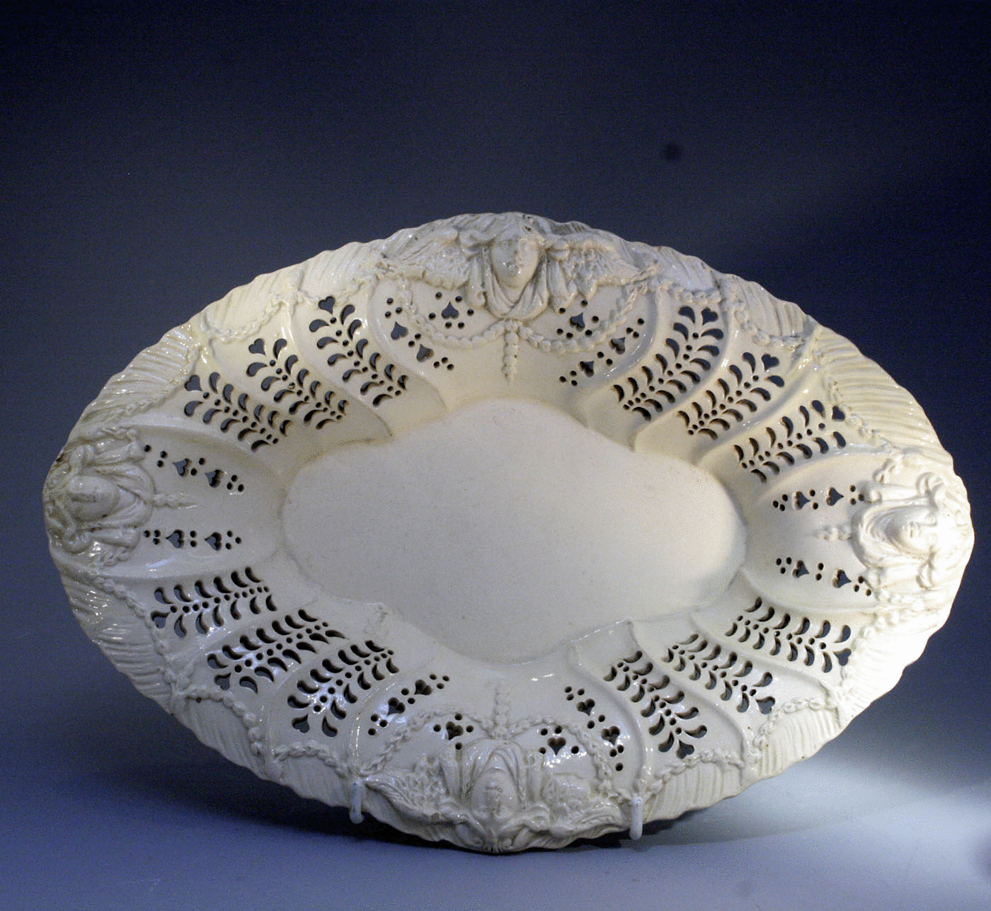 Antique English pottery plain undecorated creamware  oval dish