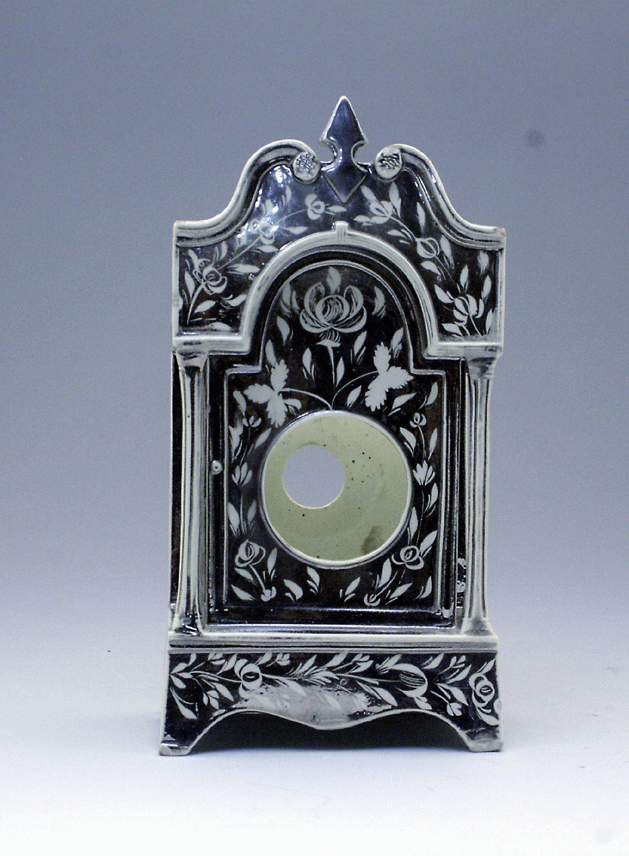 ANTIQUE SILVER LUSTRE POTTERY WATCH HOLDER