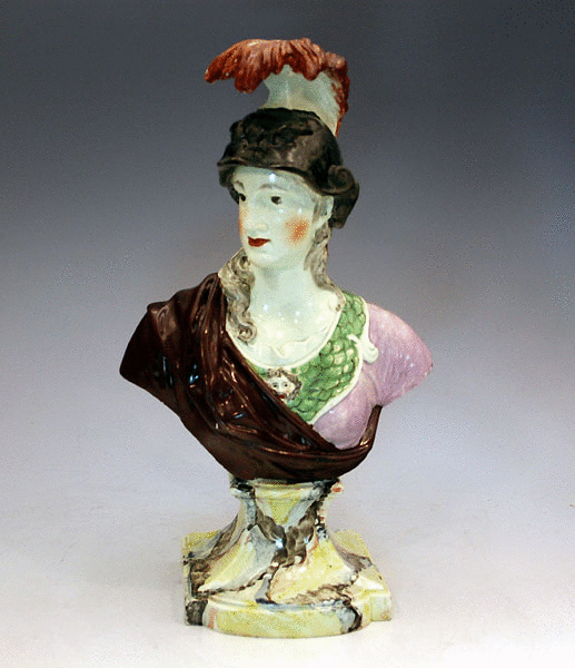 STAFFORDSHIRE POTTERY  BUST OF MINERVA LATE 18TH CCENTURY