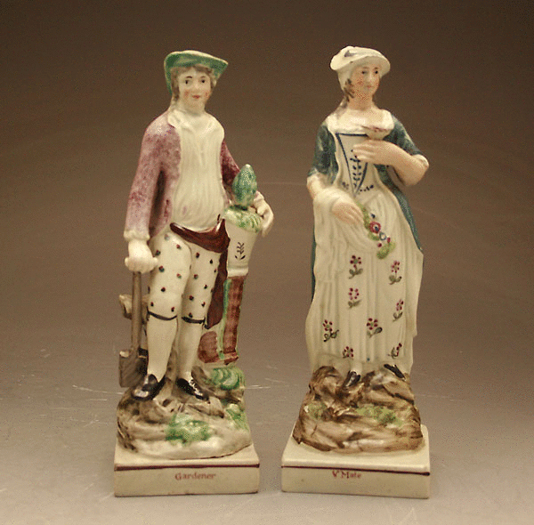 Pair Ralph Wood pottery figures of Gardener and his mate.