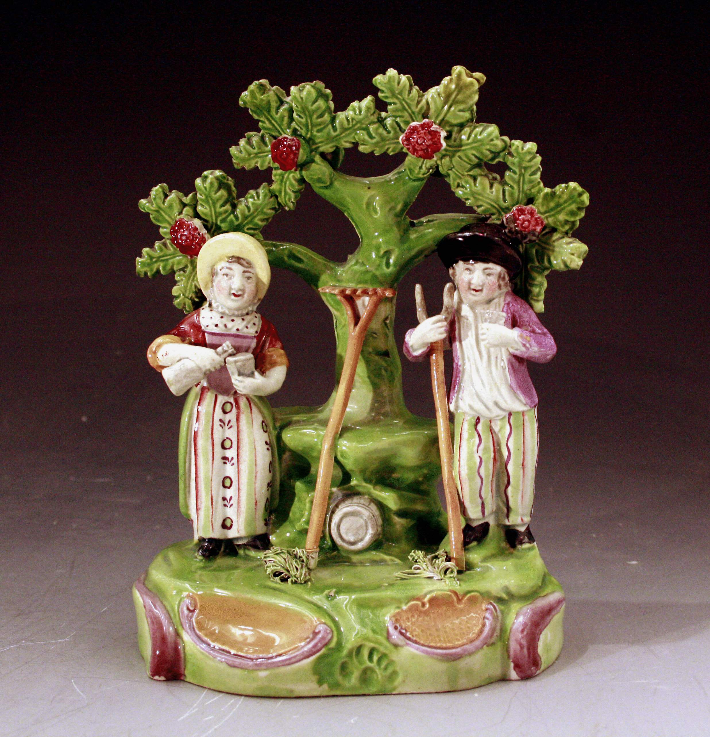Pair Staffordshire Pottery Harvesters with bocage