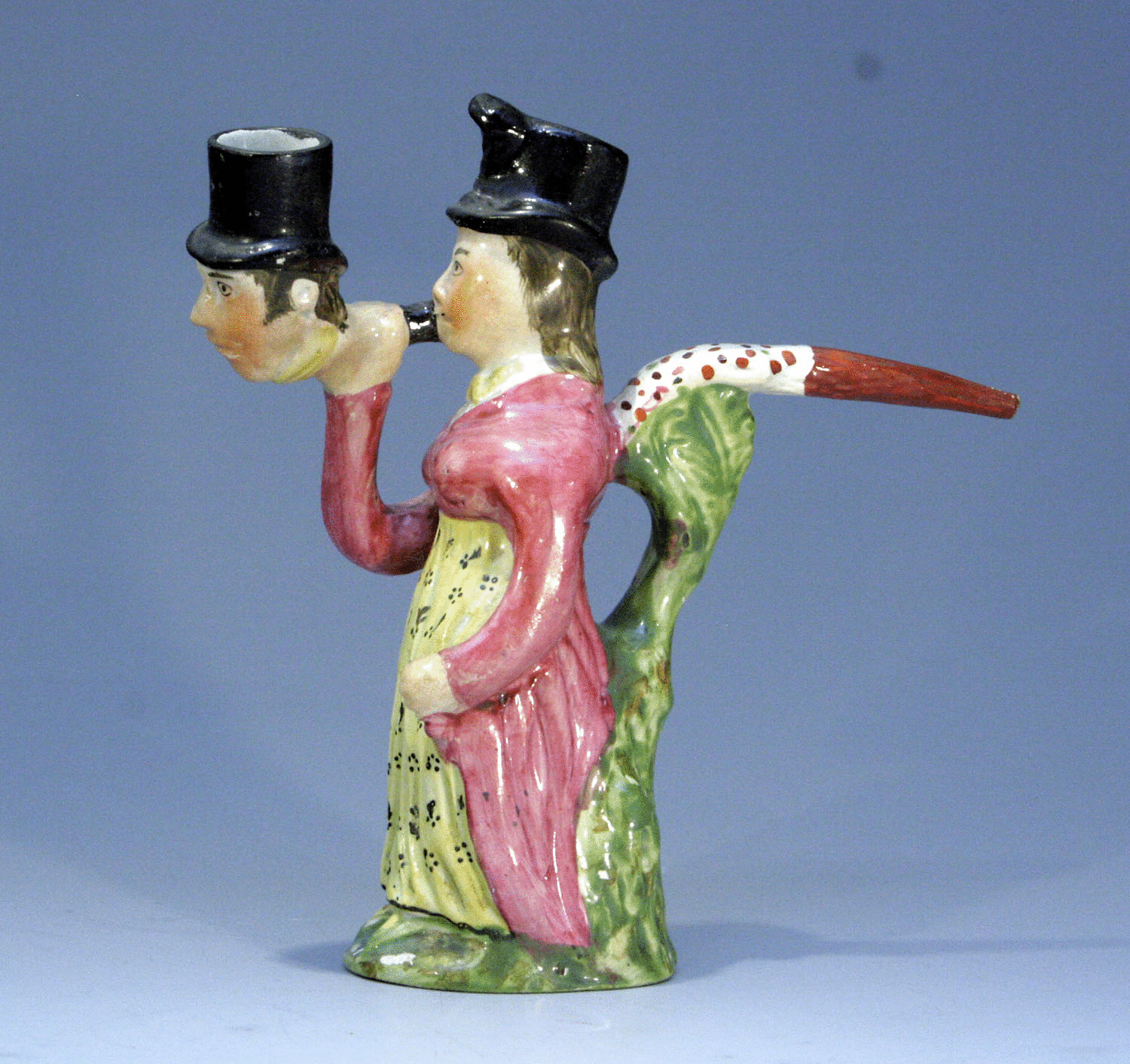 Staffordshire pottery figural pipe in pearlware
