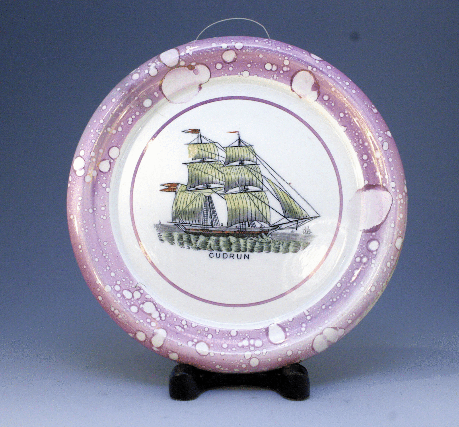  PINK LUSTER POTTERY PLAQUE OF SHIP GUDRUN