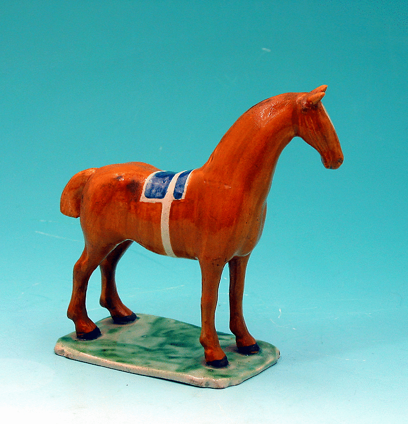 Prattware figure of a standing horse on base c1800