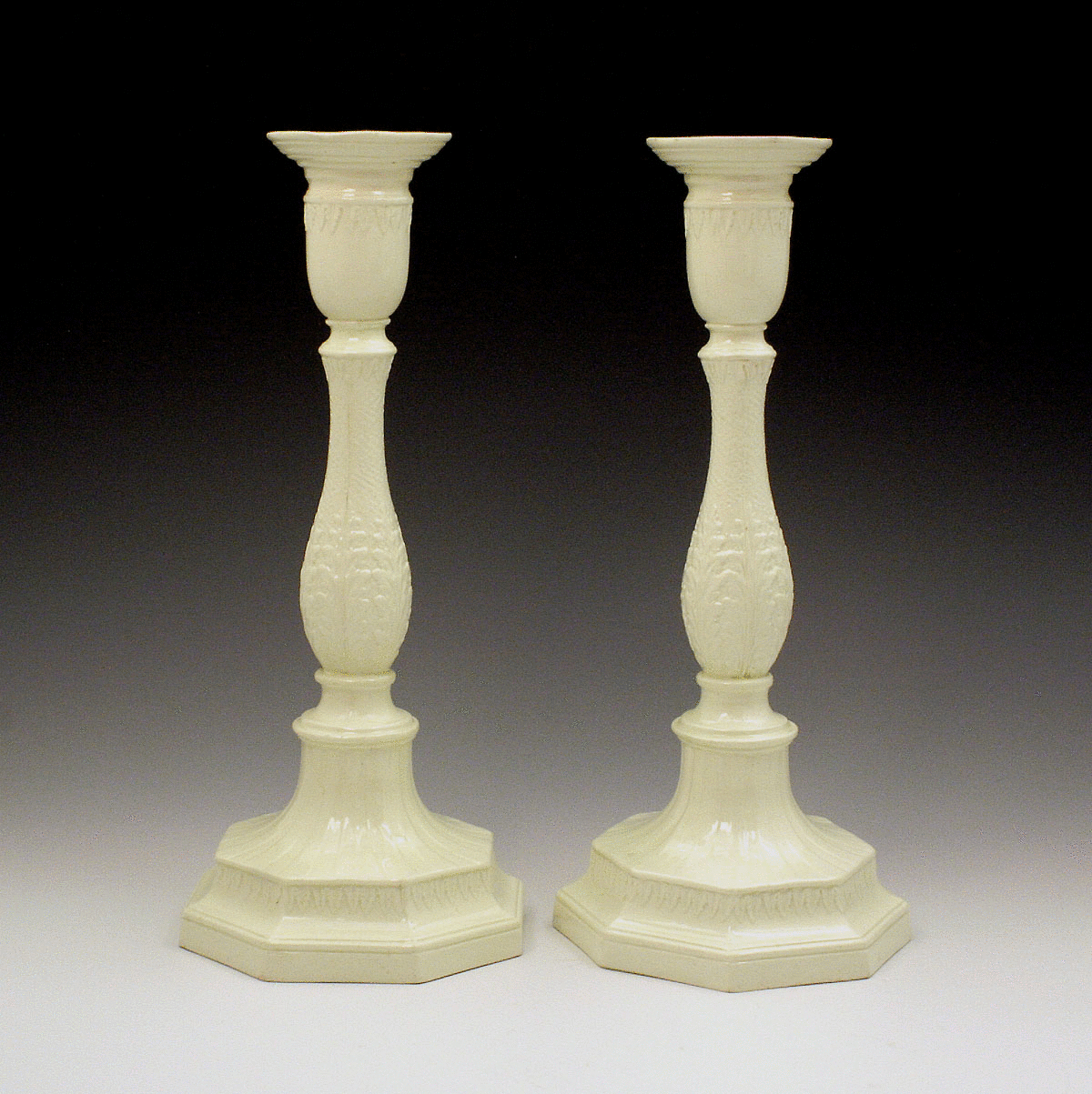 Antique Pottery creamware candlesticks Wedgwood and Co.