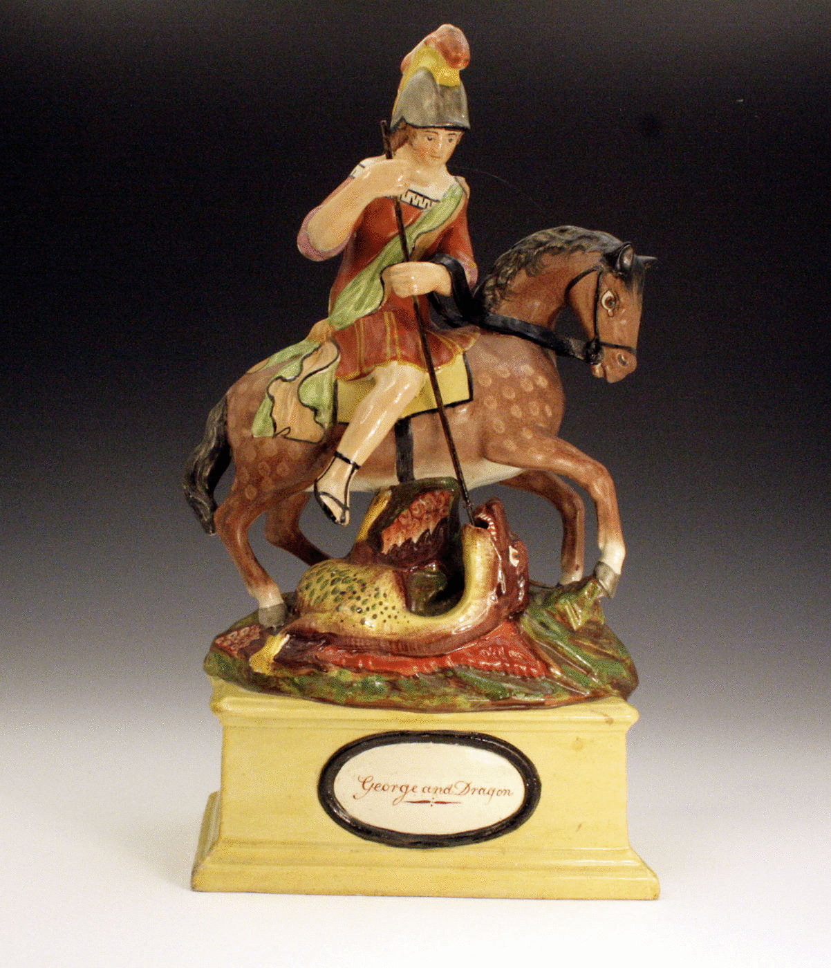 ANTIQUE STAFFORDSHIRE POTTERY FIGURE GEORGE AND THE DRAGON