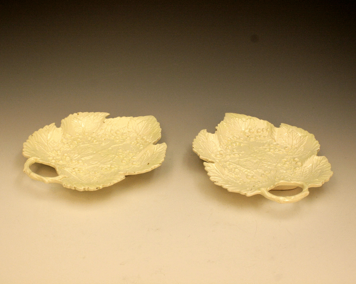 ANTIQUE CREAMWARE PLAIN UNDECORATED LEAF DISHES