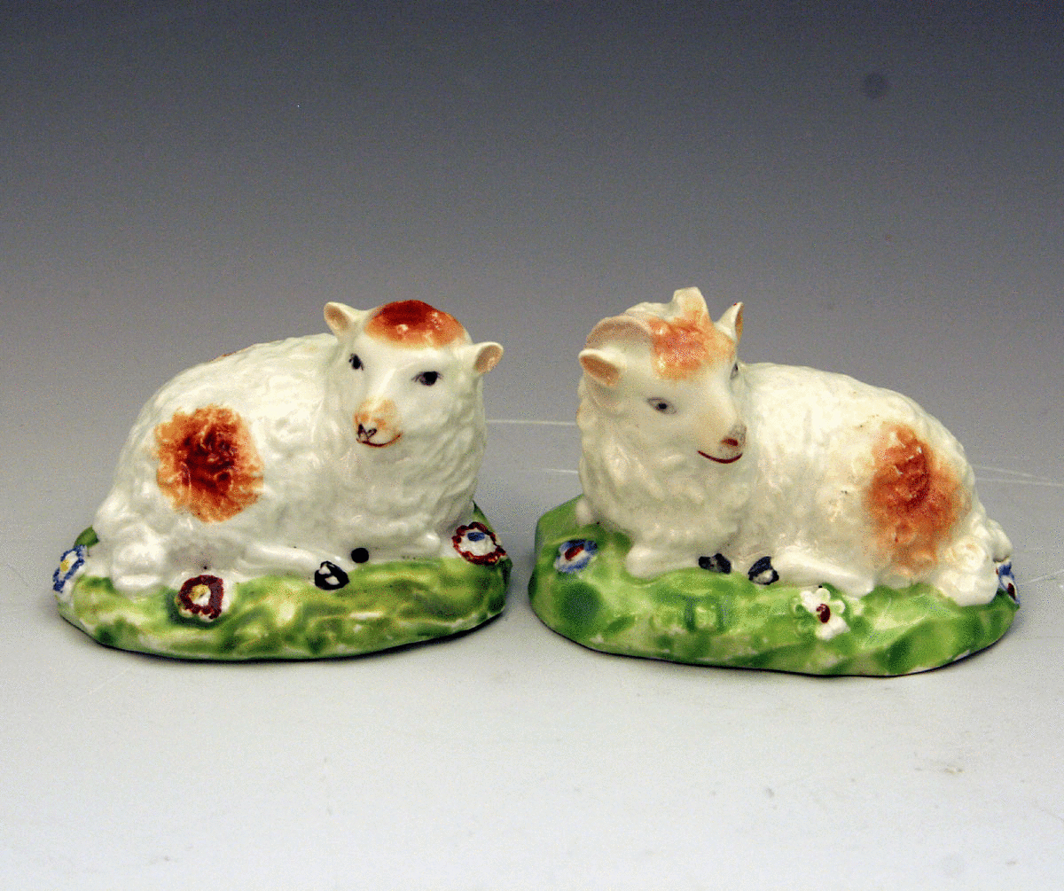Figures of a sheep and ram Derby Porcelain