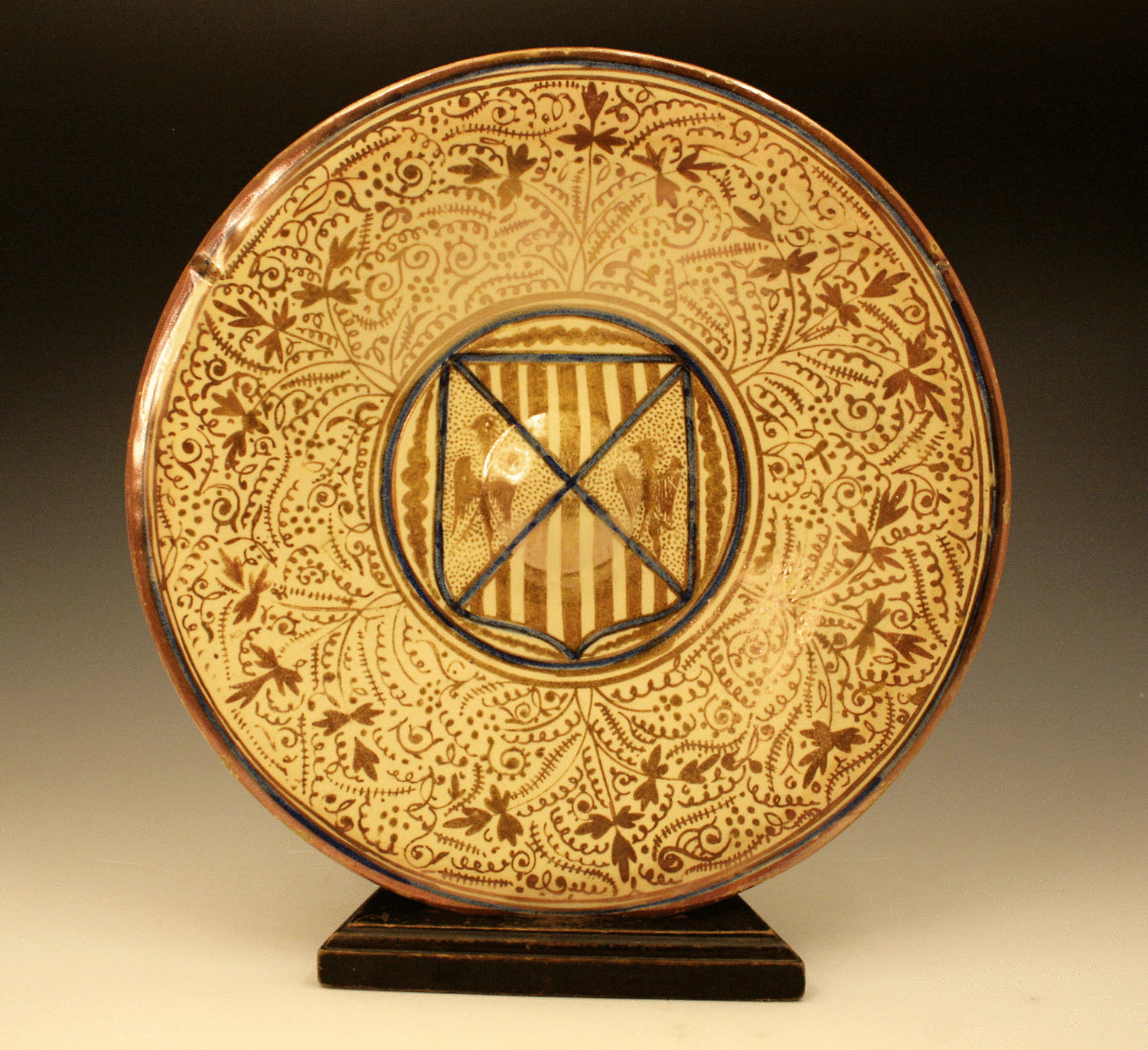 Hispano Moresque lustre  earthenware charger with amorial