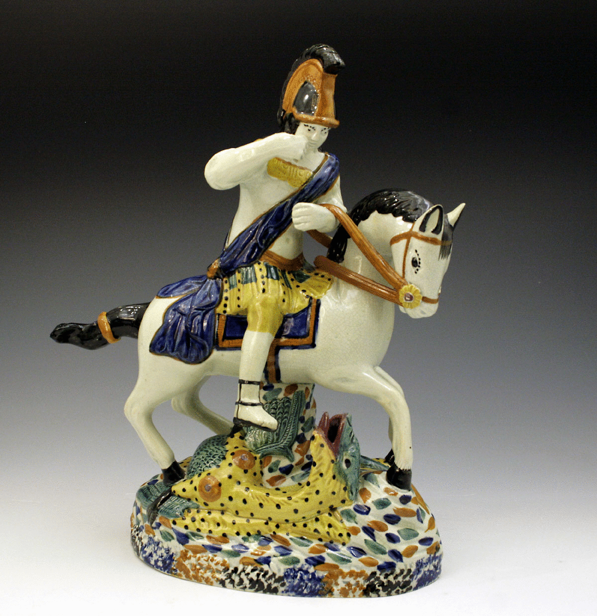 Prattware figure of St George and the Dragon dated and initialled