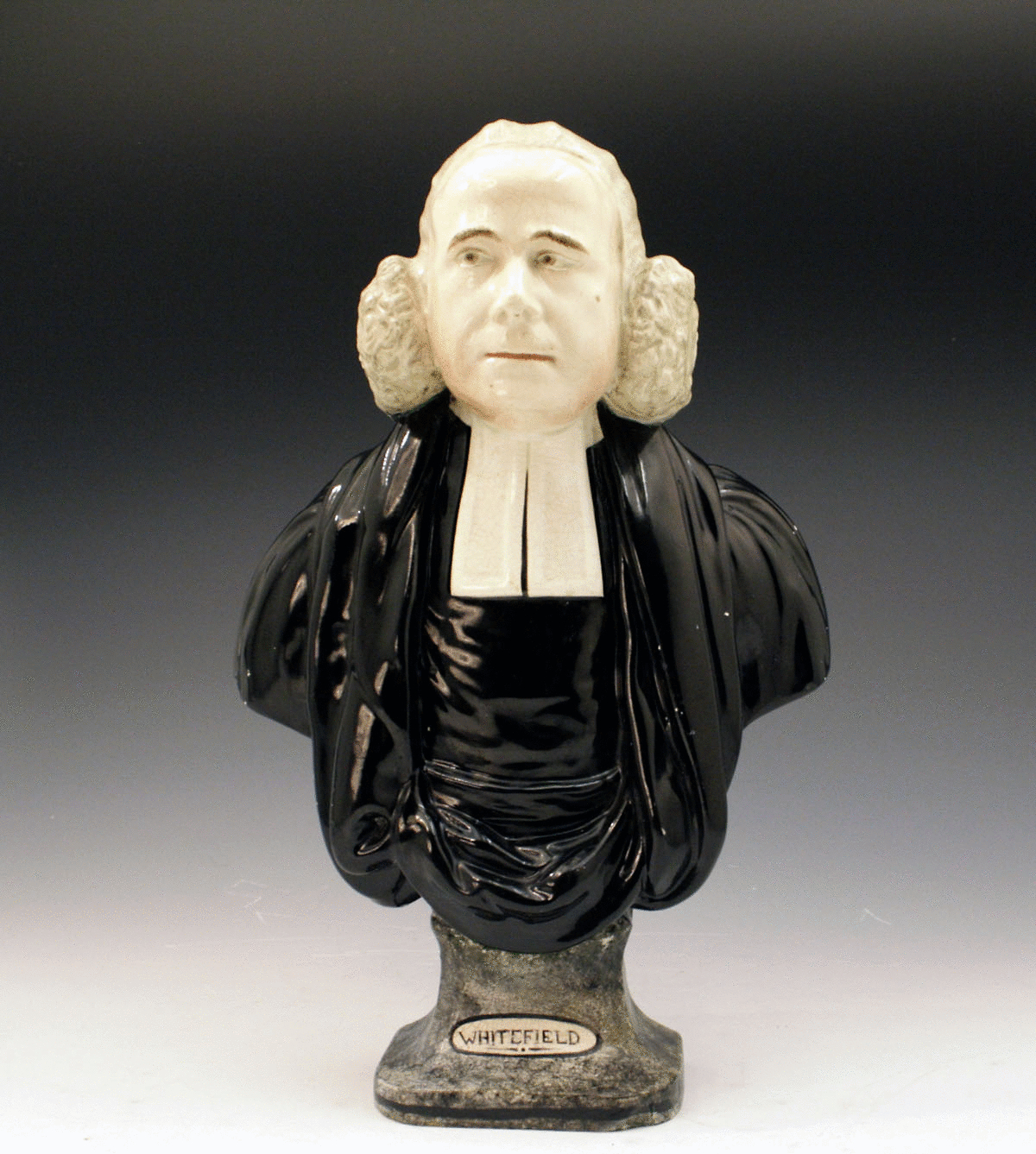 ANTIQUE STAFFORDSHIRE POTTERY FIGURE BUST OF WHITEFIELD