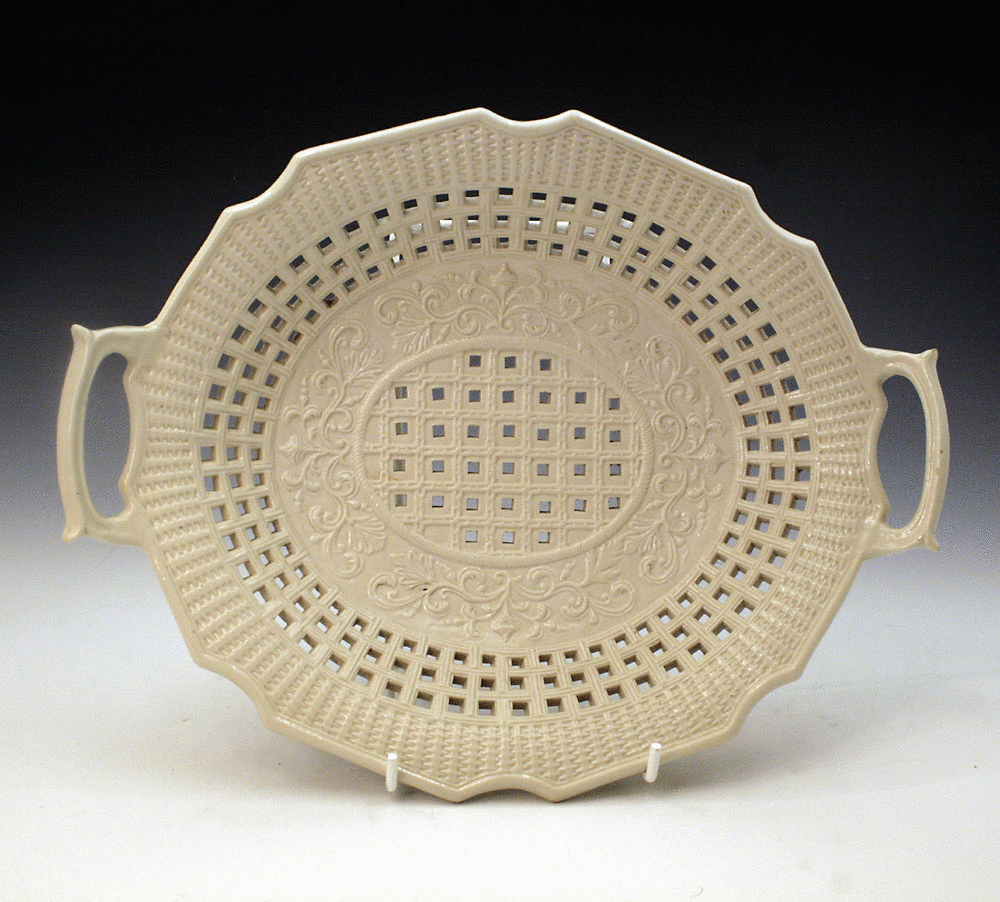 Antique Staffordshire pottery salt-glaze dish with handle c1770