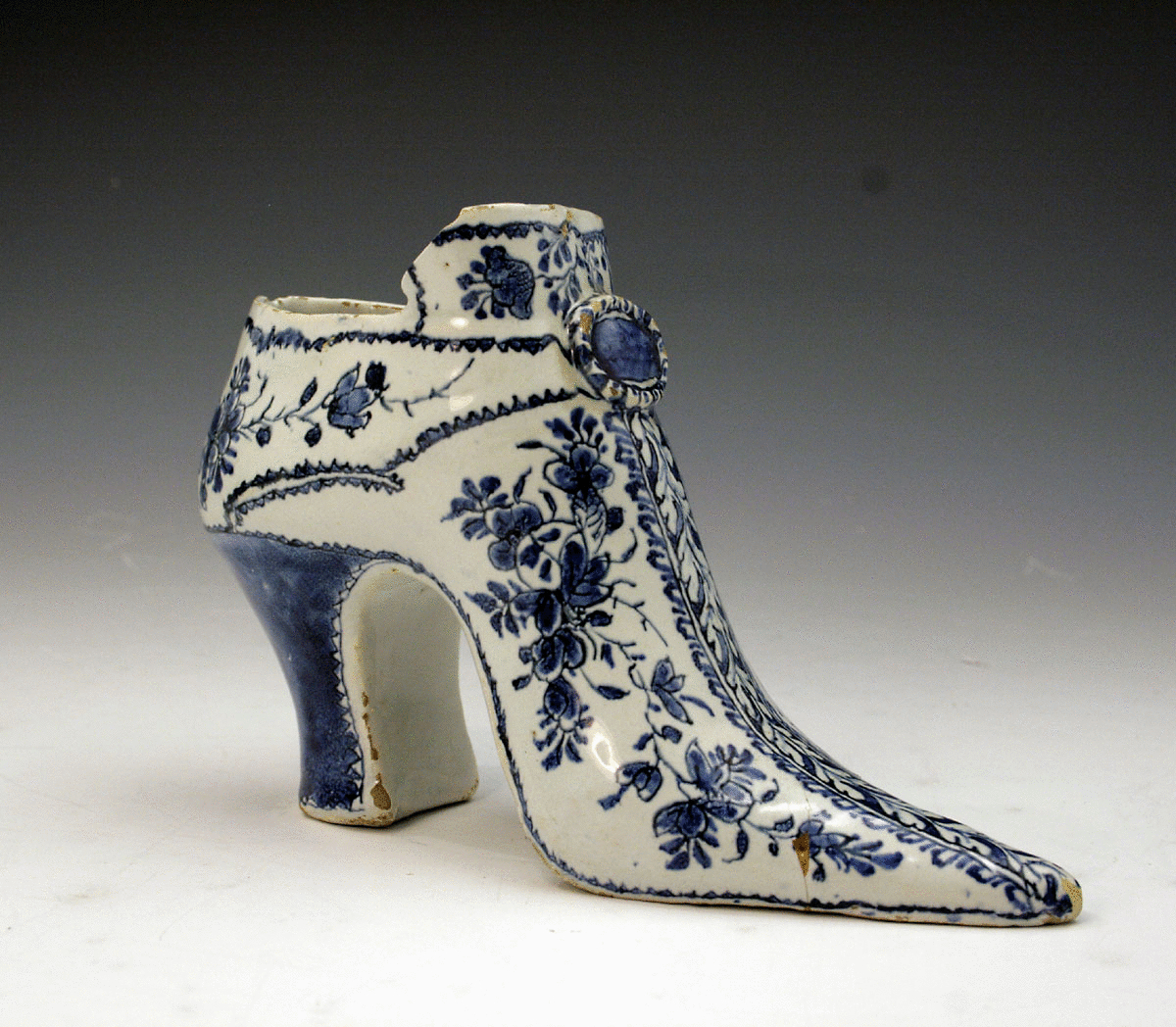 English delft-ware pottery shoe circa 1740 Lambeth