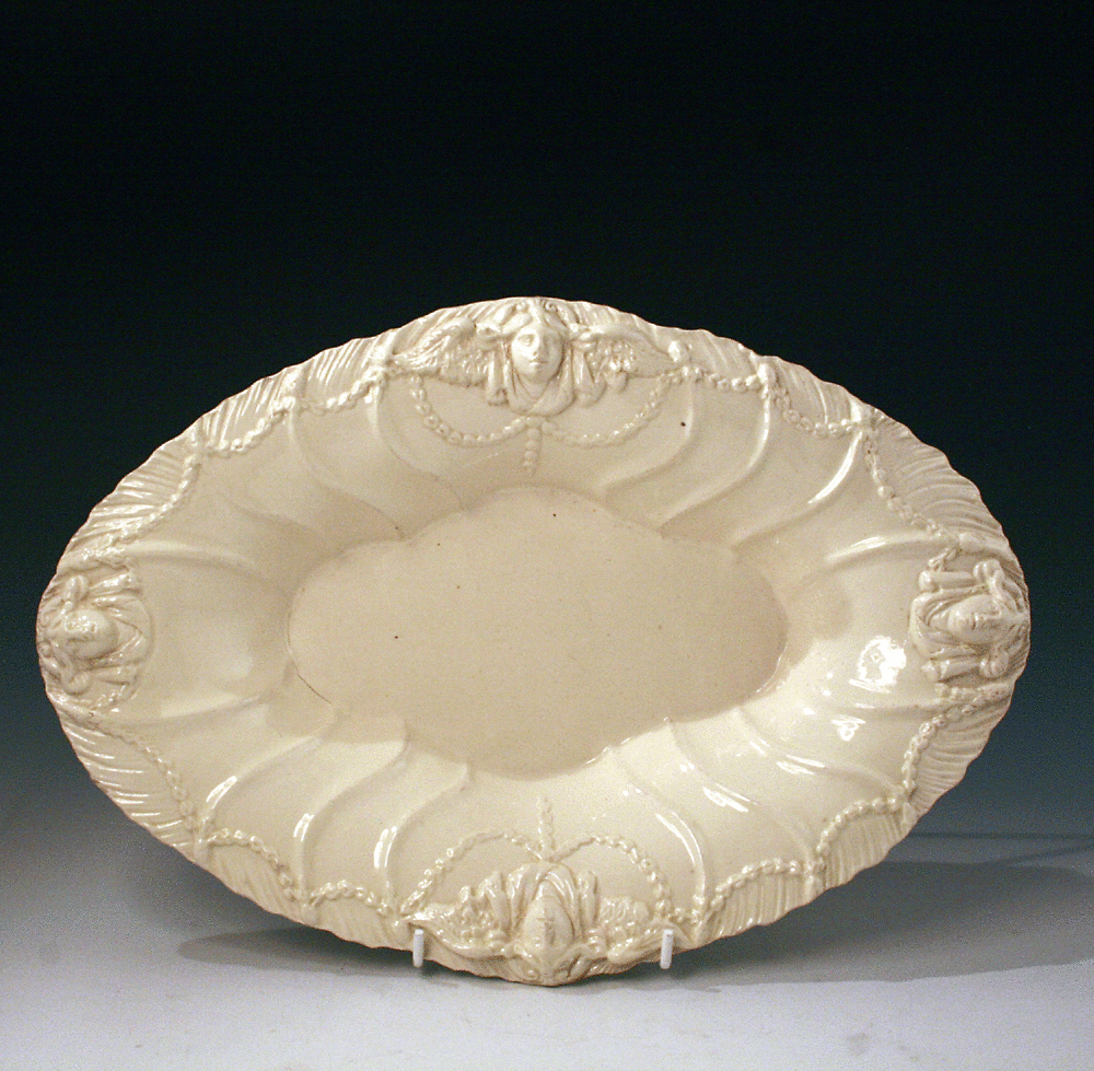 PERIOD ENGLISH CREAMWARE POTTERY RELIEF MOULDED DISH C1780