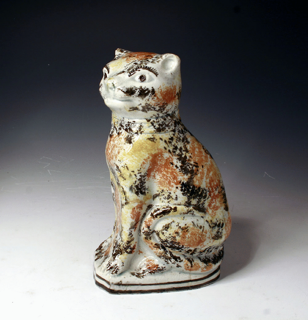 RARE PRATTWARE POTTERY FIGURE OF A CAT C1780