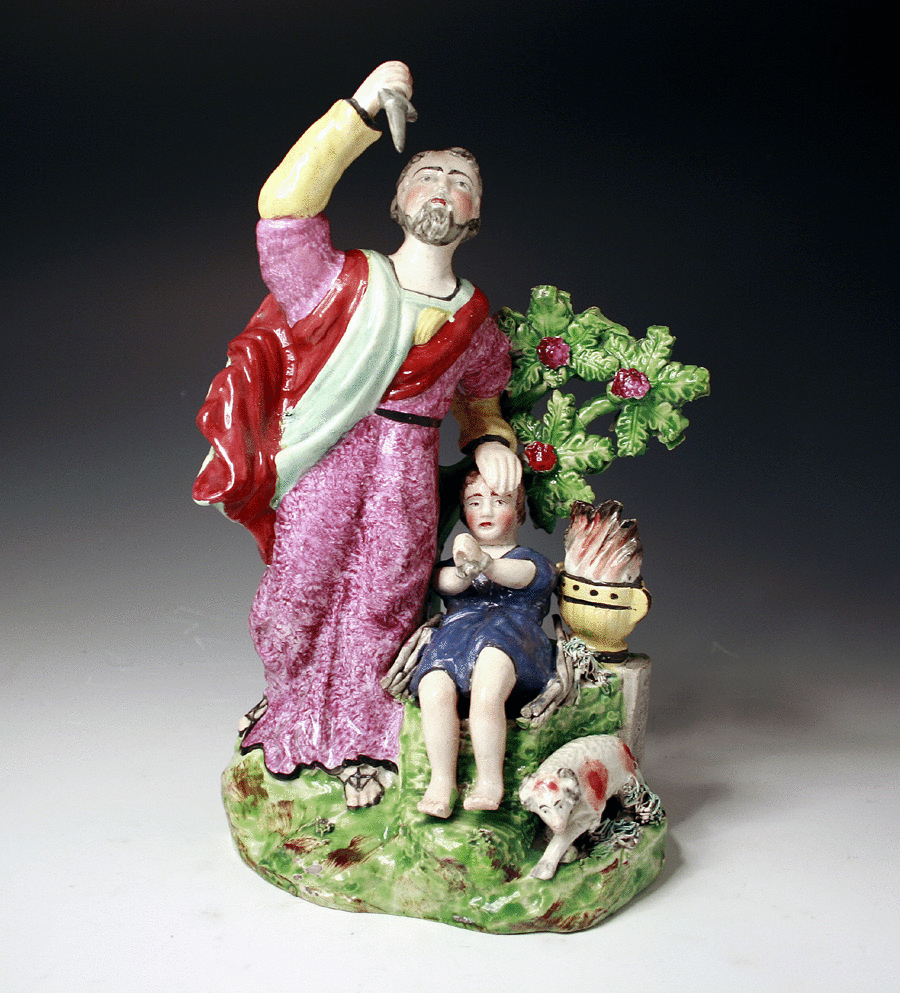 STAFFORDSHIRE PEARLWARE FIGURE OF ABRAHAM  OFFERING ISAAC