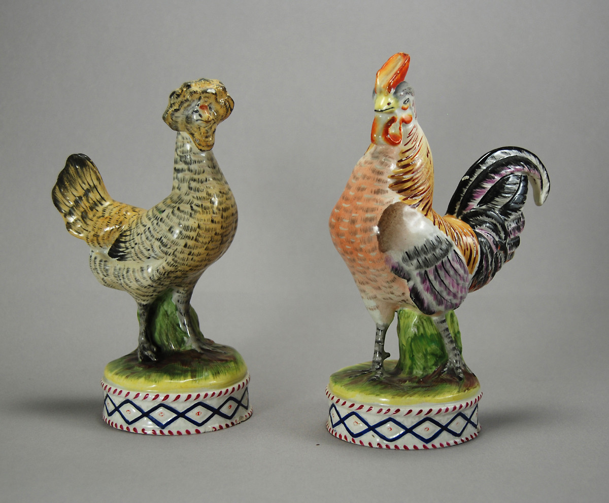 Hen and Rooster Victorian Staffordshire Figures c1855