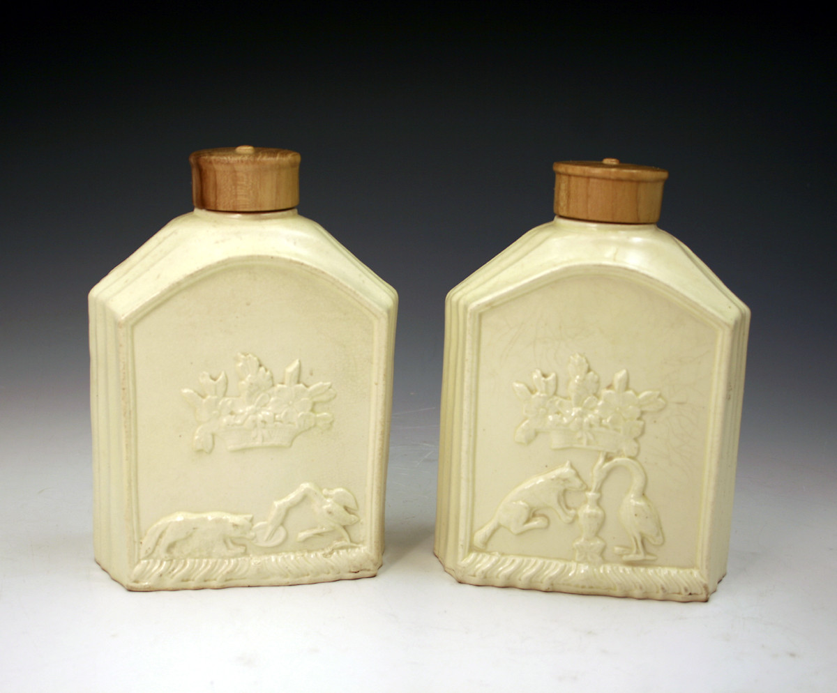 Pair of Antique English Pottery Creamware tea caddies  c1780