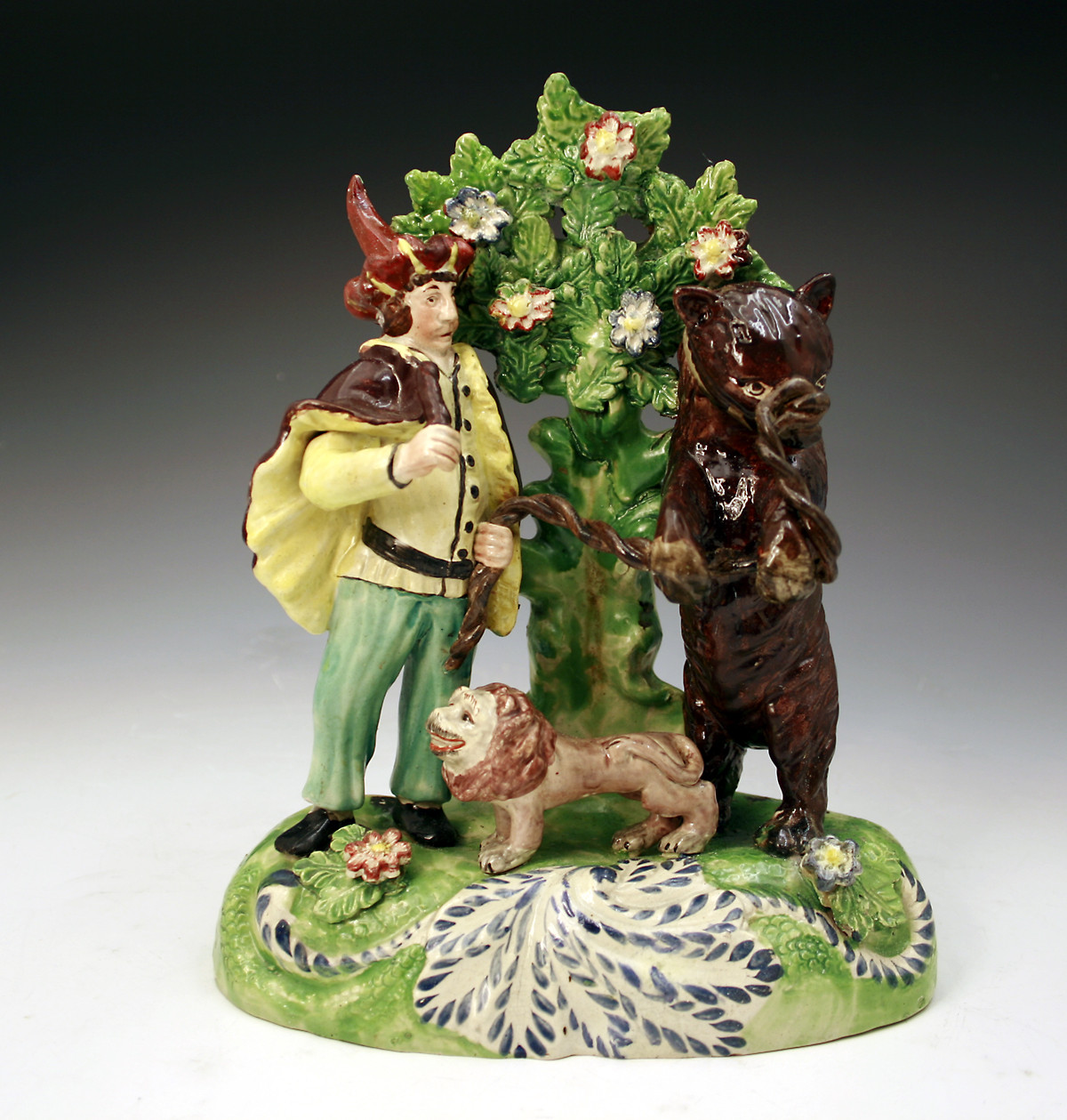 STAFFORDSHIRE POTTERY FIGURE GROUP WITH DANCING BEAR