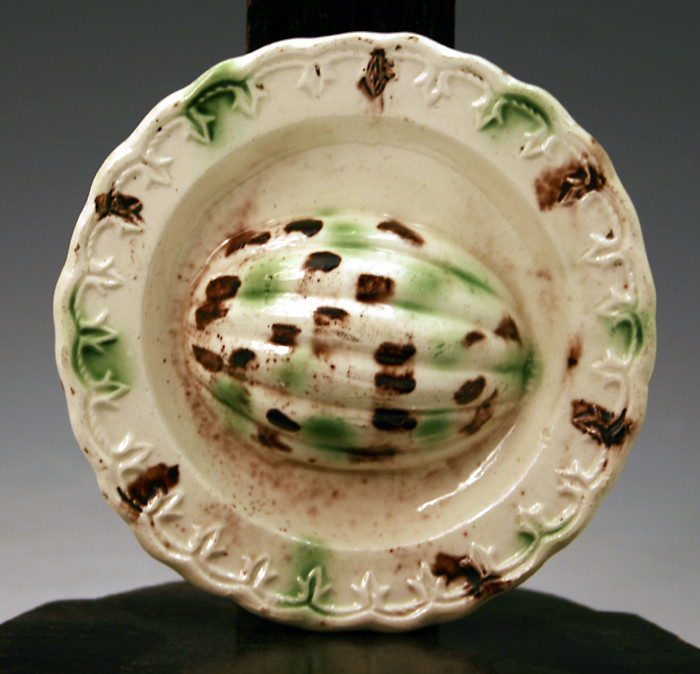 English creamware pottery nursery plate with melon c1790