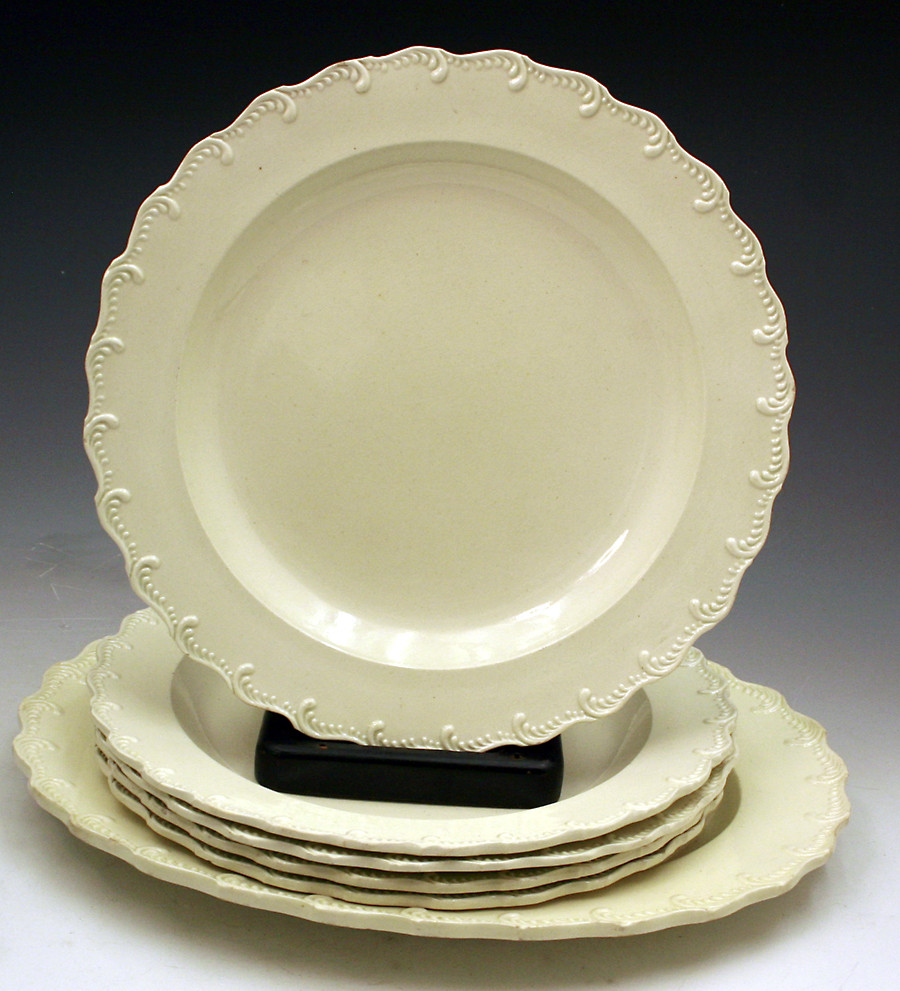 English 18th Century plain Creamware pottery plates and oval dish