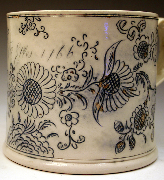 Staffordshire stoneware blue scratch decorated saltglaze porter mu mid 18thc