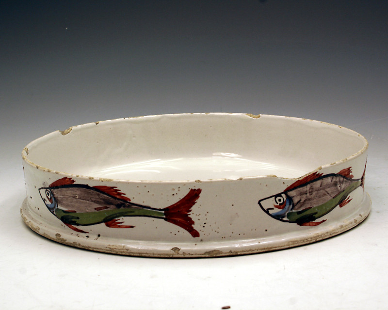 Liverpool pottery delftware char dish in polychrome colours. 18th century