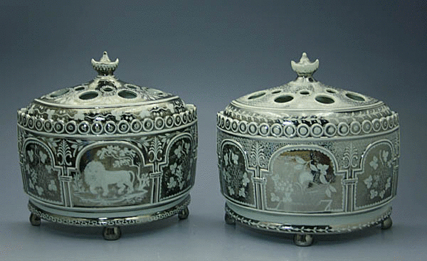 ANTIQUE ENGLISH POTTERY SILVER LUSTRE BOUGH POTS CIRCA 1815