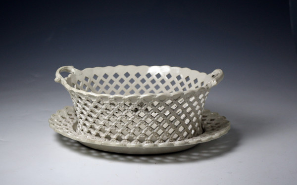 Staffordshire pottery saltglaze poittery basket and stand antique period mid 18th century English