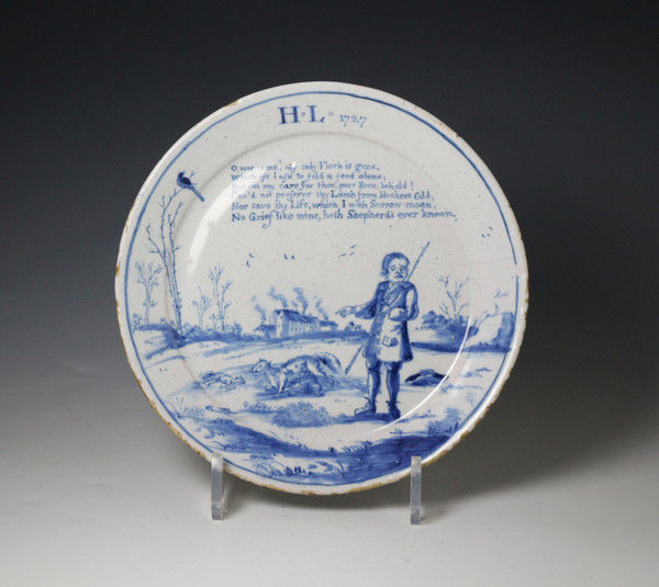 English delftware plate dated  1727 with the initails