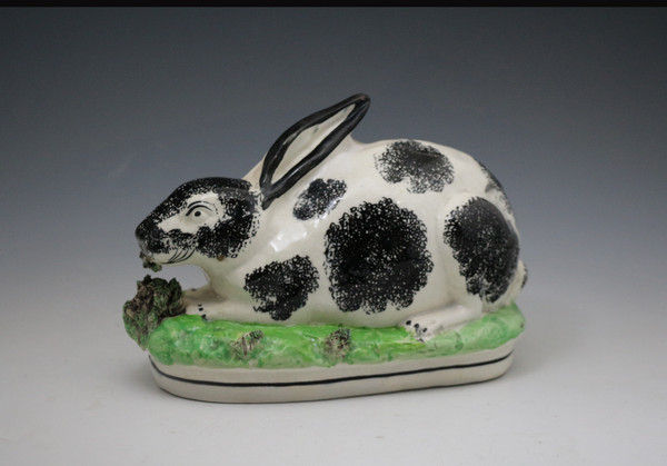 Large Antique Staffordshire pottery figure of  rabbit mid 19th century Victorian England