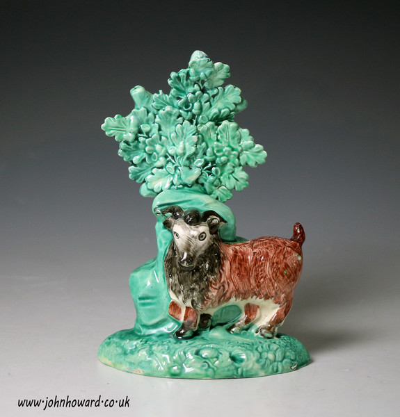 Antique Staffordshire pearlware pottery figure of a goat early 19th century English.