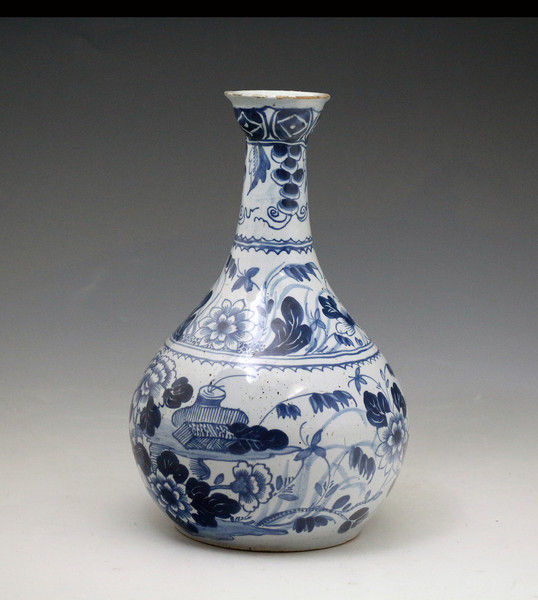 Antique English delftware bottle vase mid 18th century period.