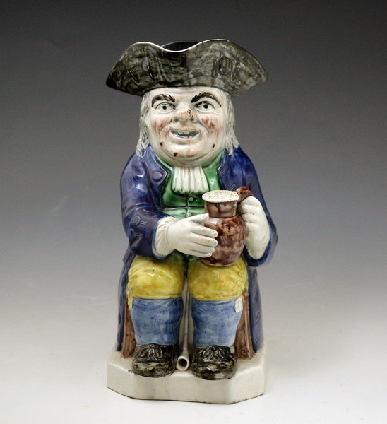 Antique Staffordshire pottery Toby jug by Ralph Wood 18th century antique period.