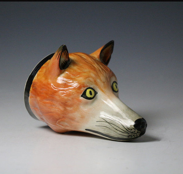 Antique Fox head stirrup cup, Staffordshire pottery early 19th century period