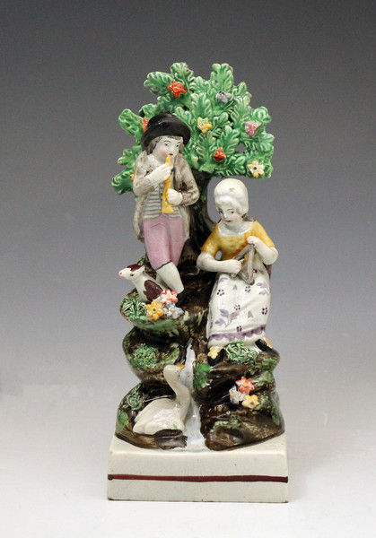 Staffordshire pottery bocage figure group, pearlware square base early 19th century English