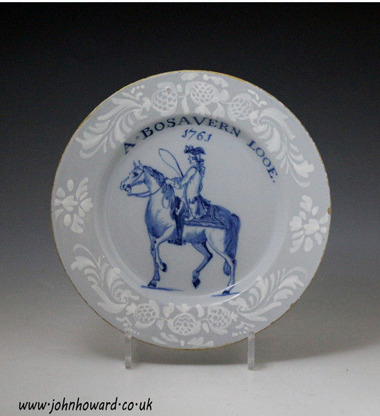English delftware named and dated plate dated 1761. Bristol Delftworks .