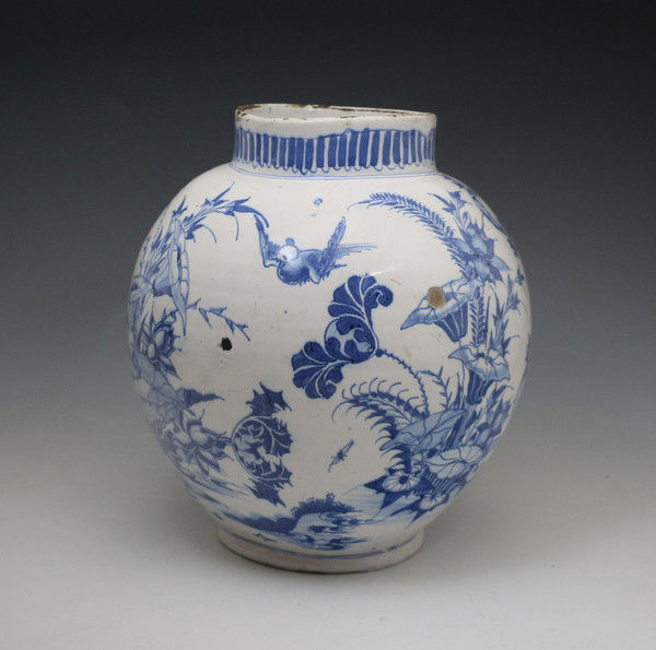 Early delftware pottery vase in the Ming style circa 1675 period English or Netherlandish