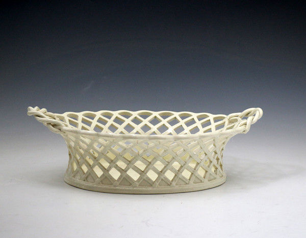 Antique English pottery creamware basket impressed LEEDS late 18th century