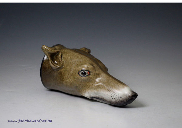 Staffordshire pottery pearlware stirrup cup in the form of a greyhound head circa 1820